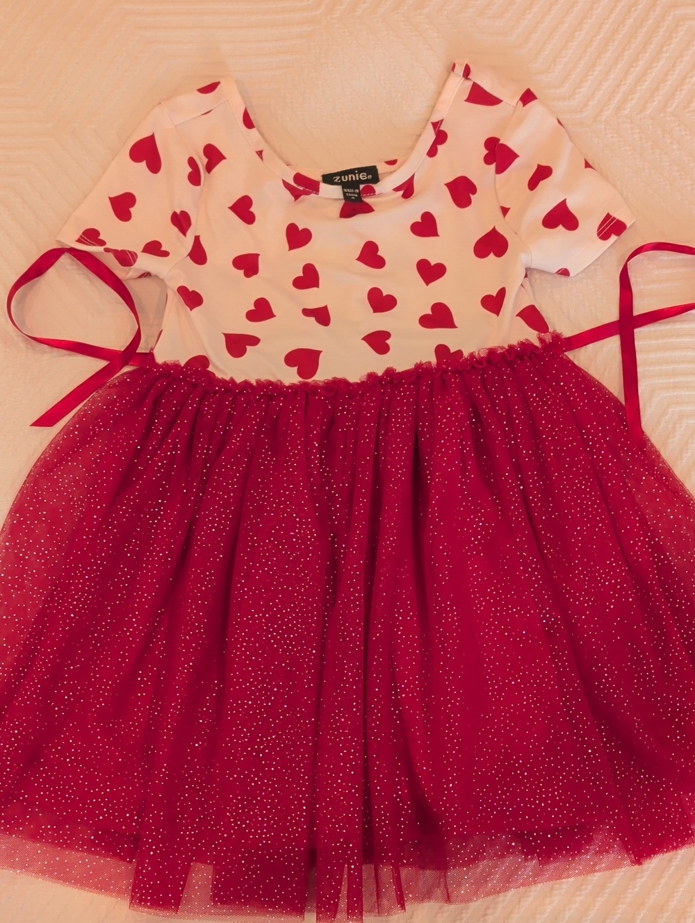 Zunie Red Heart Print Tulle Dress Size 4T